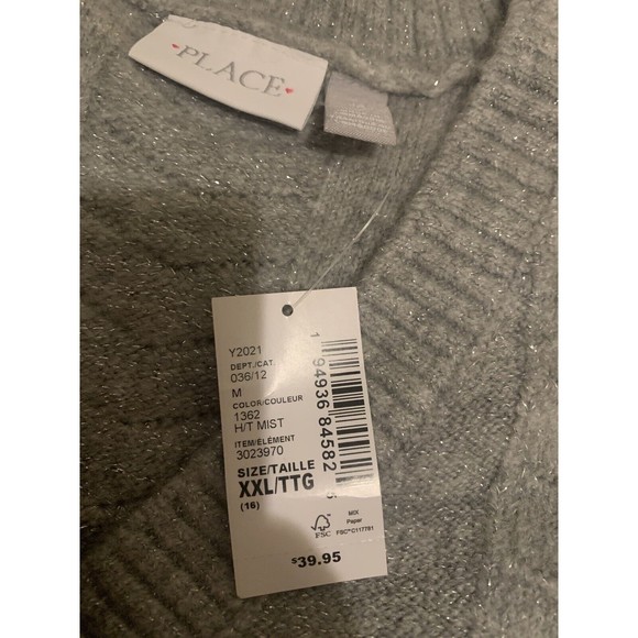 Beautiful Gray Glitter Sweater Kids Size 16 - Picture 3 of 3